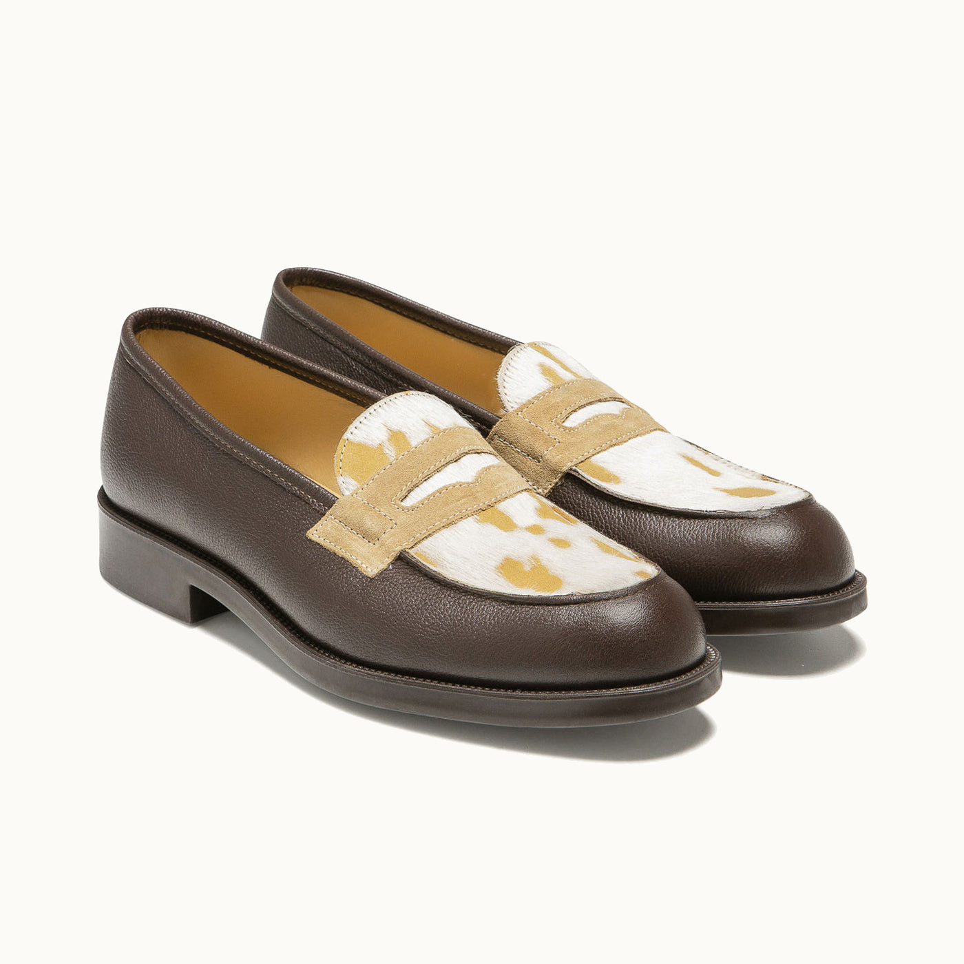 DALIOR 2 Brown-Beige Penny Loafers Pony Hair | KLEMAN – Kleman
