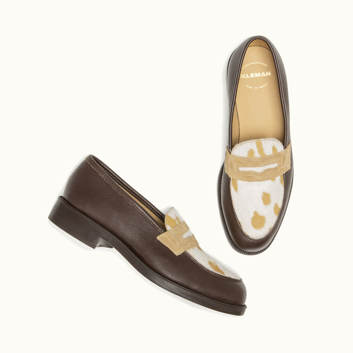 DALIOR 2 Brown-Beige Penny Loafers Pony Hair | KLEMAN – Kleman