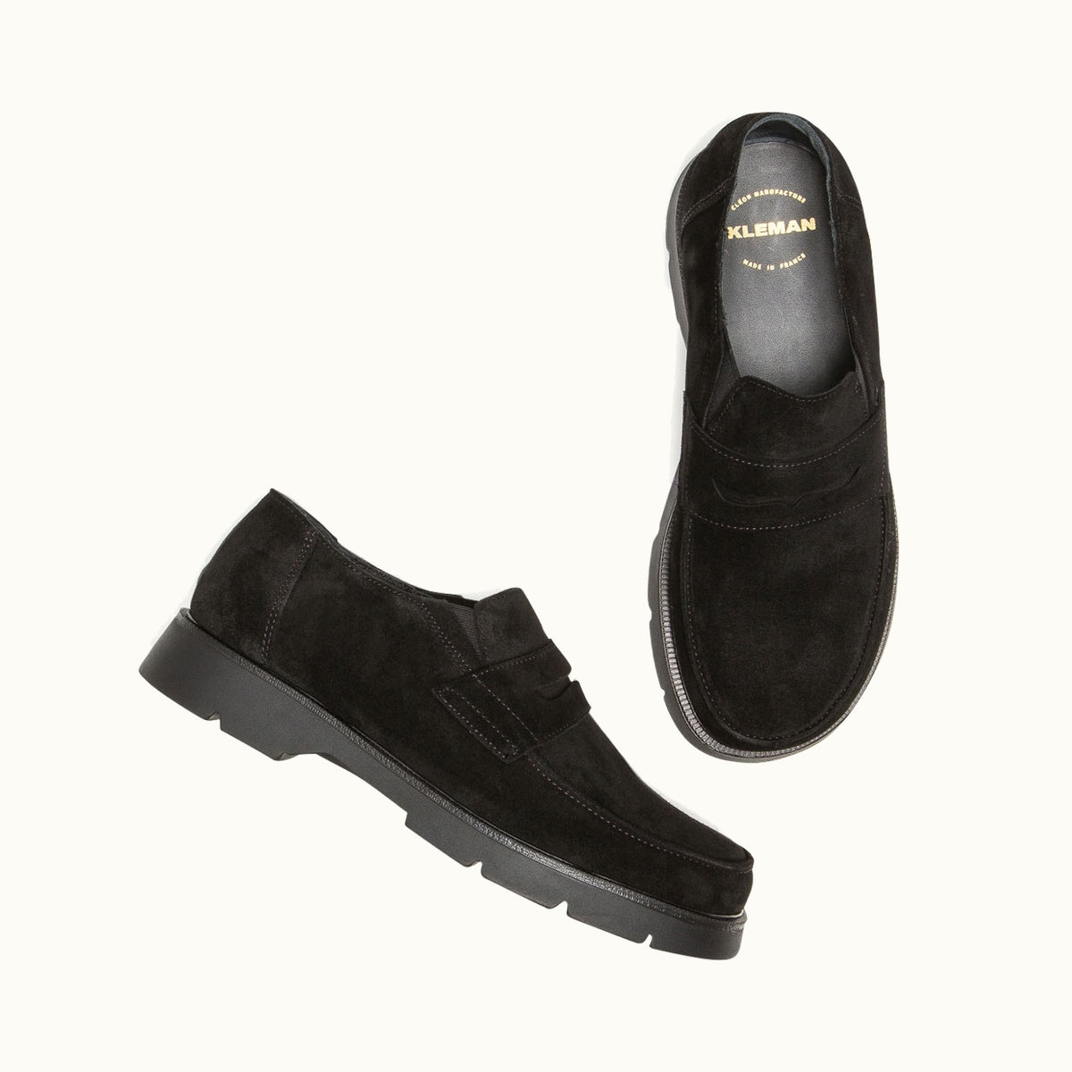 Chunky Suede Penny Loafers NOMADE VV Black | KLEMAN – Kleman