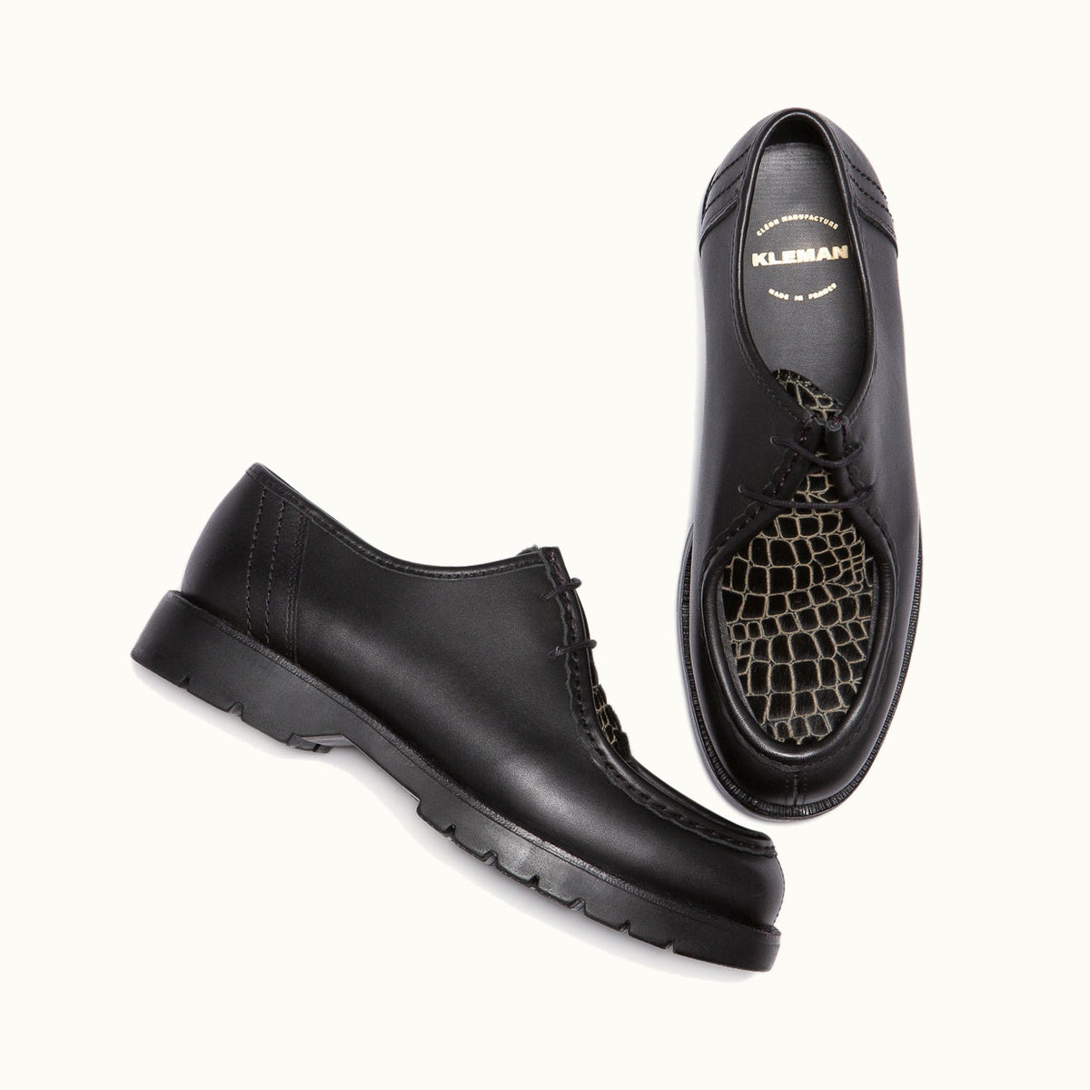 Leather Lug Sole Derby Shoes | PADRINI L Black – Kleman
