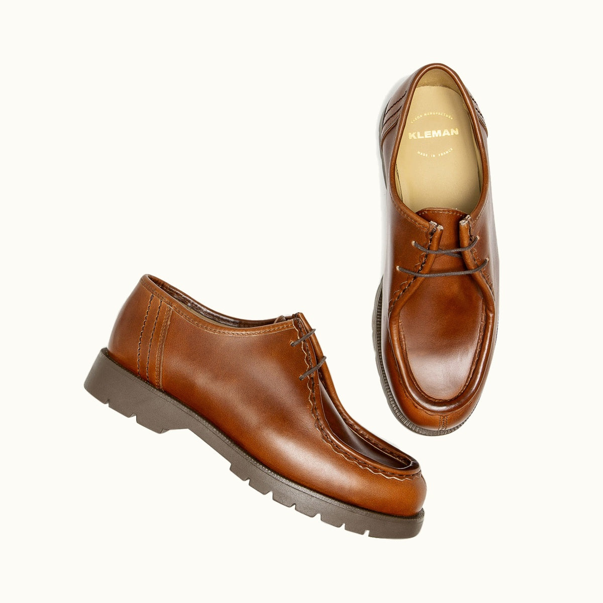 Cognac Pull-Up Leather Derby Shoes PADROR TH | KLEMAN – Kleman