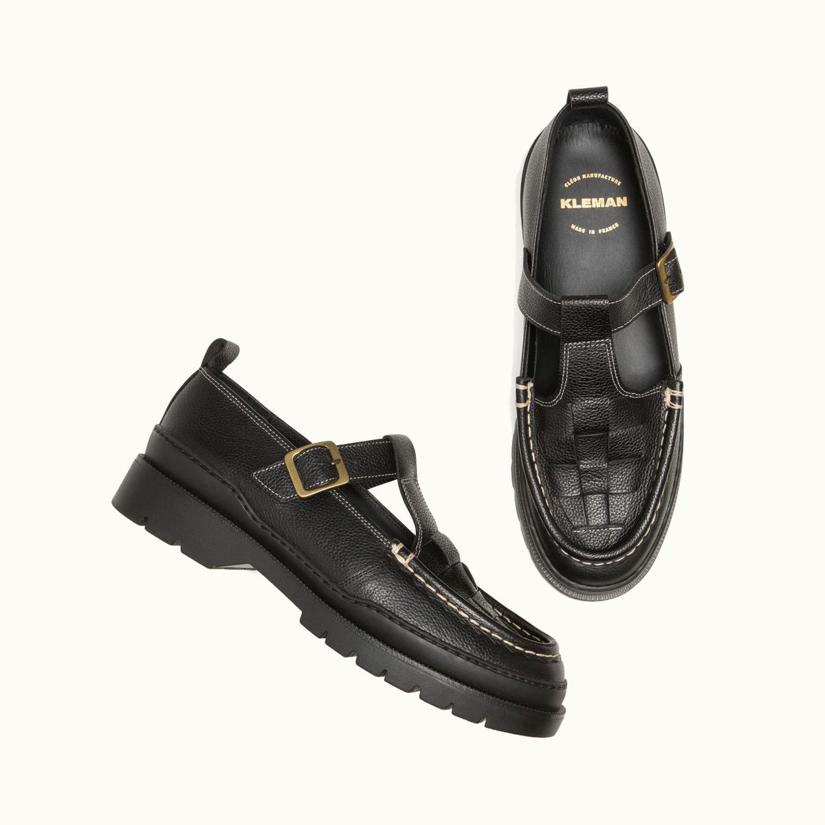 Chunky Sole T-Bar Shoes RADE OAK TR Black | KLEMAN – Kleman