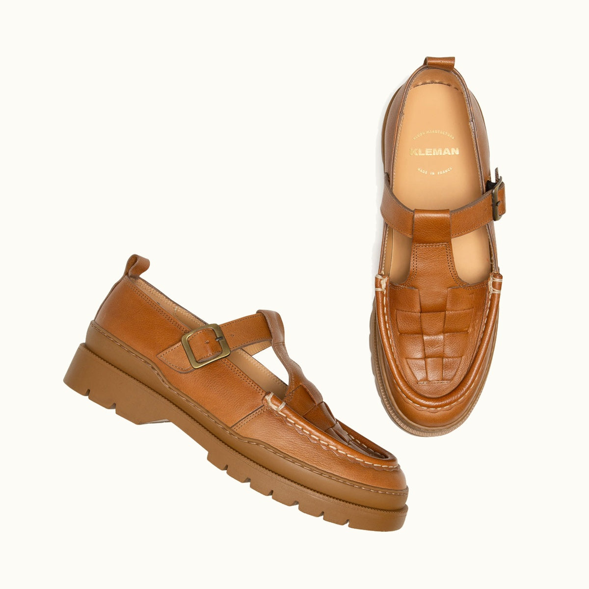 Chunky Sole T-Bar Shoes RADE OAK TR Cognac | KLEMAN – Kleman