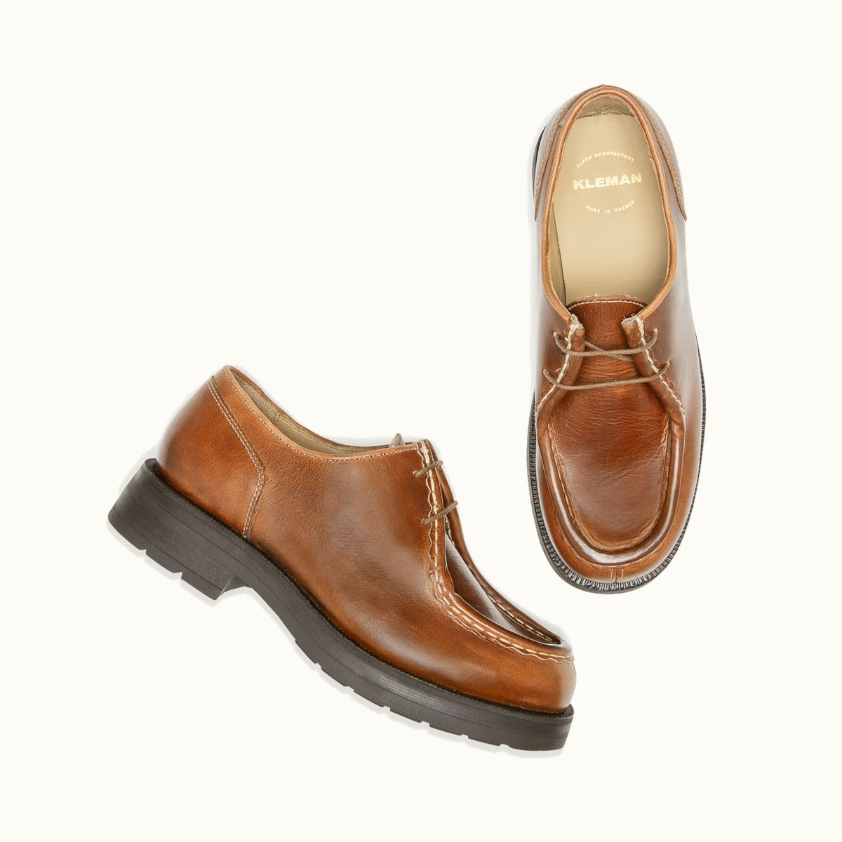 TAMBOUR TH Cognac Pull-Up Leather Derby Shoes | KLEMAN – Kleman